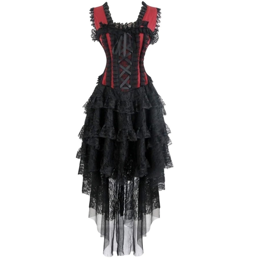 Kimring VTG Victorian Whimsigoth Boning Corset Dress XL Coquette Alt Emo Costume